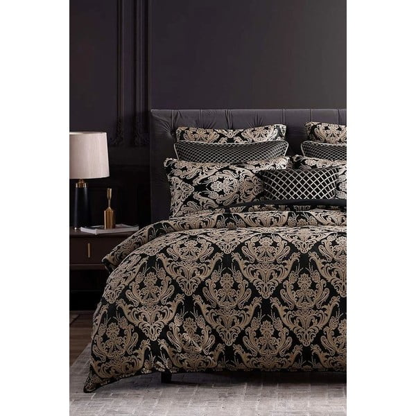 Crna posteljina za bračni krevet/za produženi krevet od renforce pamuka s uključenom plahtom/4-dijelna 200x220 cm Damask – Mila Home-image-2