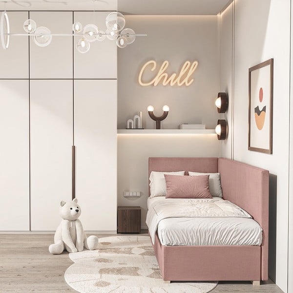 Ružičasti kutni dječji krevet s prostorom za pohranu s madracem 90x200 cm Flexi – Ghado-image-1