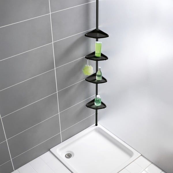 Crna plastična teleskopska/kutna kupaonska polica Compact – Wenko-image-1