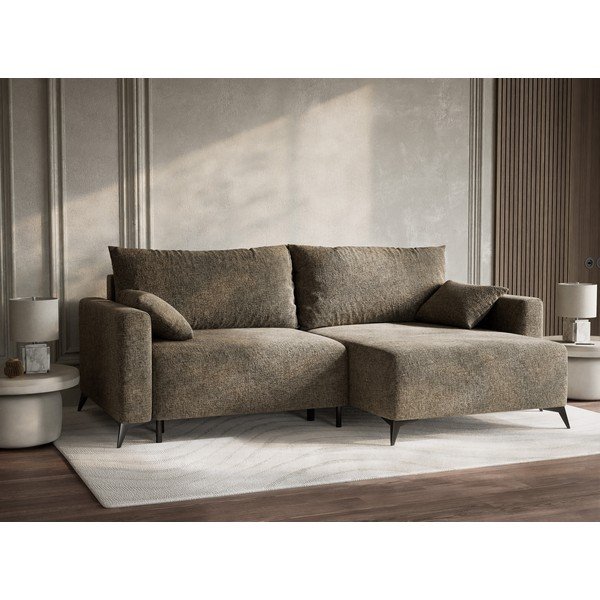 Smeđa sklopiva/s prostorom za odlaganje kutna garnitura od šenila (s desnim kutom/s ležaljkom) Leon – Maison de Rêve-image-4