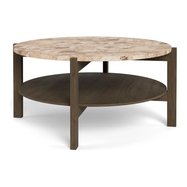 Okrugao stolić za kavu s mramornom pločom u tamnoj prirodnoj boji ø 80 cm Dorsett – Actona-image-3