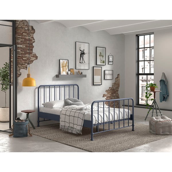 Plavi metalni bračni krevet s podnicom 140x200 cm BRONXX – Vipack-image-1