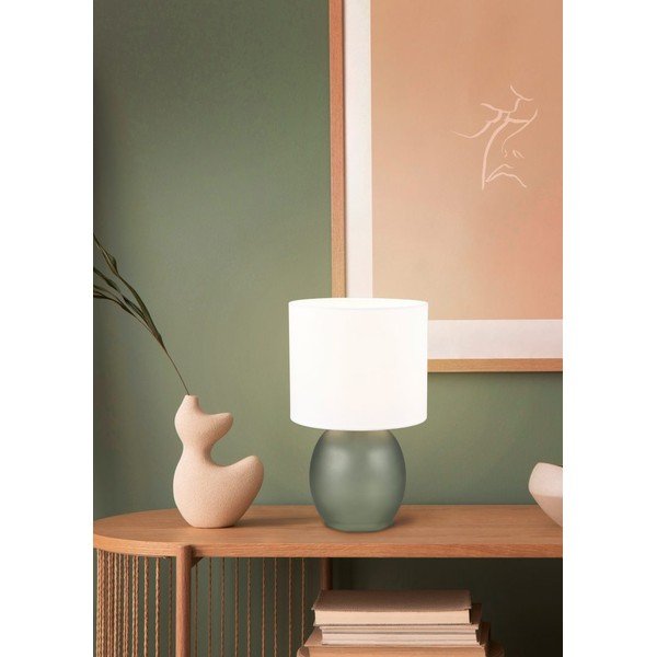 Bijela/zelena stolna lampa s tekstilnim sjenilom (visina 29 cm) Vela – Trio-image-1