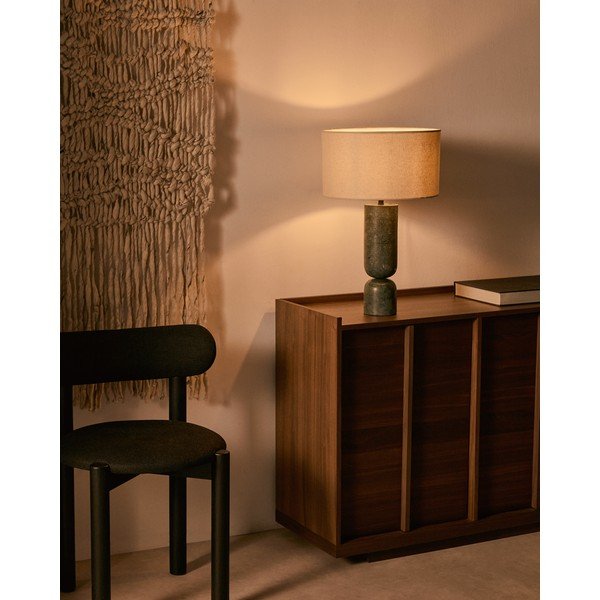 Tamno zelena/bež mramorna stolna lampa s tekstilnim sjenilom (visina 57 cm) Vex – Kave Home-image-1