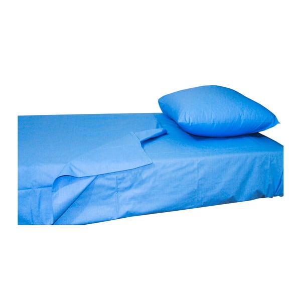 Plava elastična pamučna plahta Fitted Sheet Pareyo, 90 x 190 cm