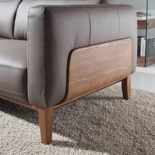 Siva sofa od kože i drveta Ángel Cerdá, 209 cm-image-1