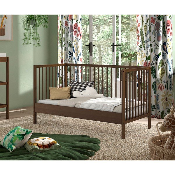 Smeđi dječji krevet od masivne bukve s uklonjivom stranicom/s podesivom visinom 70x140 cm Dino – Vipack-image-3