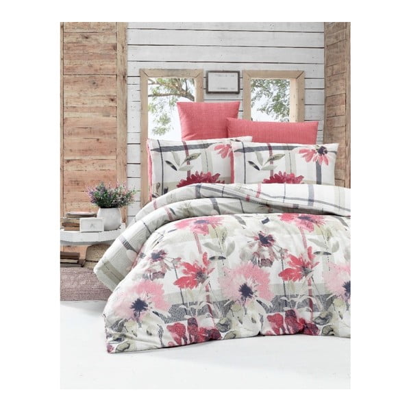 Posteljina za bračni krevet s plahtom i 2 jastučnice Vanessa Rosa, 200 x 220 cm