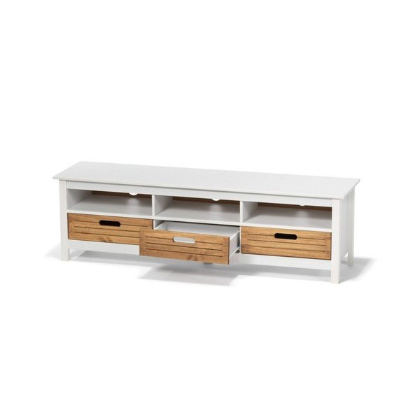 Bijeli stalak za TV od borovine s 3 ladice Bonami Essentials Ibiza-image-3