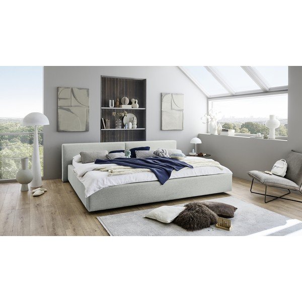 Svijetlo sivi tapecirani bračni krevet s prostorom za odlaganje s podnicom 200x240 cm Cube – Meise Möbel-image-1