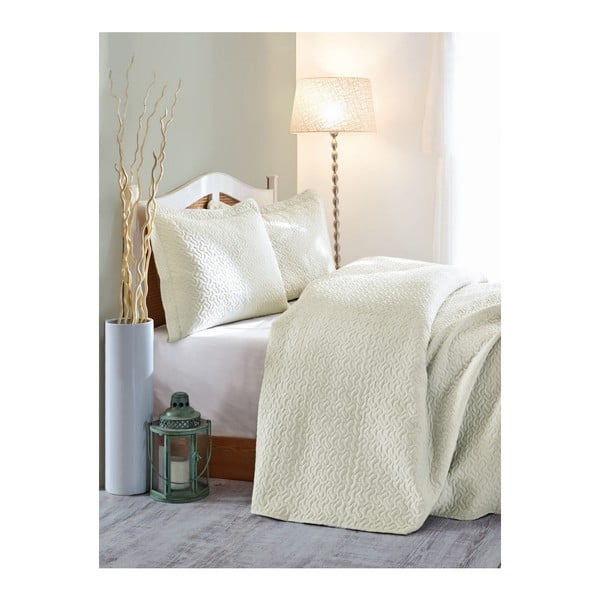 Komplet svijetlo žutog prošivenog prekrivača preko bračnog kreveta sa Monte jastucima, 240 x 260 cm