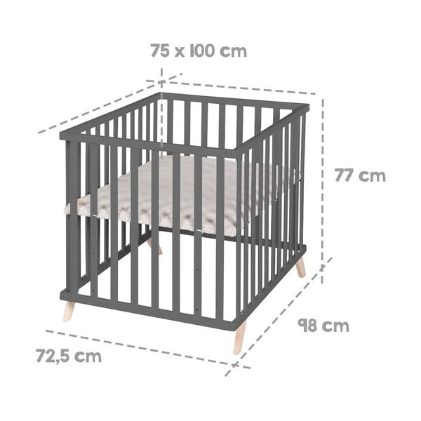 Tamno sivi putni krevetić od masivne bukve 75x100 cm Lil Planet – Roba-image-4