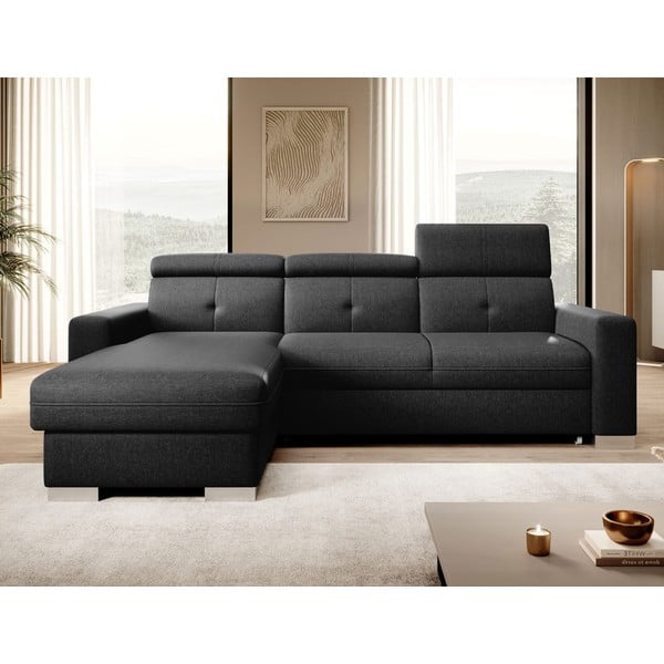 Crna sklopiva/s prostorom za odlaganje kutna garnitura (s lijevim kutom/s ležaljkom) Fresia – ELTAP-image-1