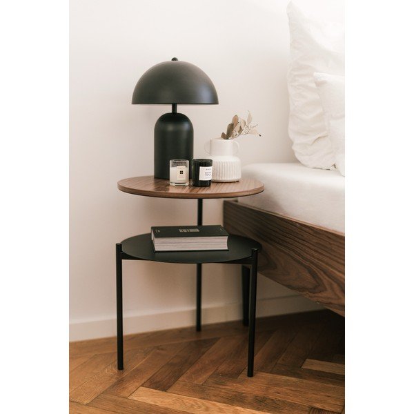 Crni/u tamnoj prirodnoj boji noćni ormarić s pločom stola u dekoru oraha Tu – noo.ma-image-1