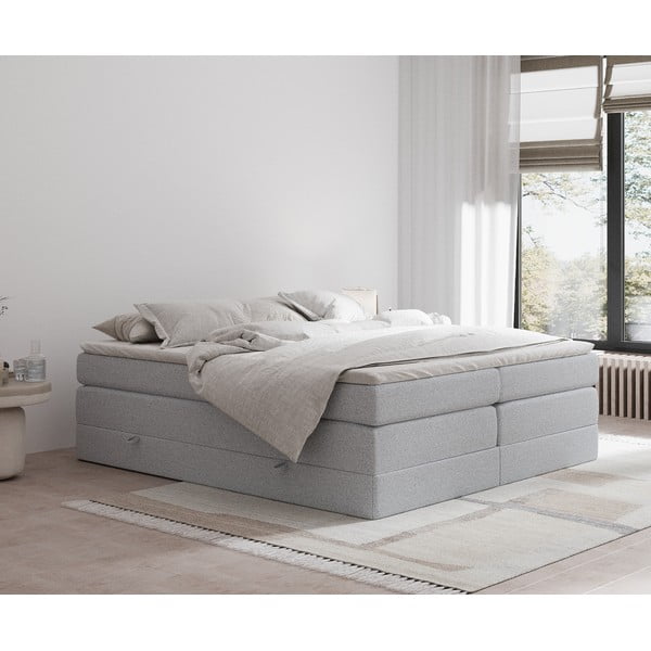Svijetlo sivi boxspring krevet s prostorom za odlaganje/bez uzglavlja 160x200 cm Juniper – Maison de Rêve-image-1
