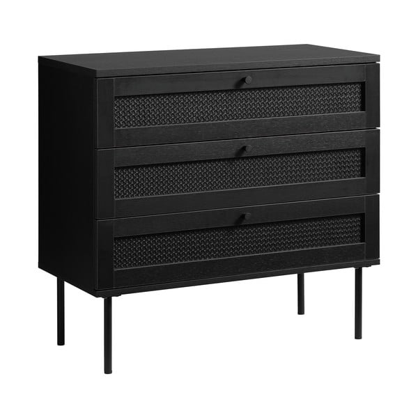 Crna niska komoda u dekoru hrasta 80x75 cm Pensacola - Unique Furniture-image-2