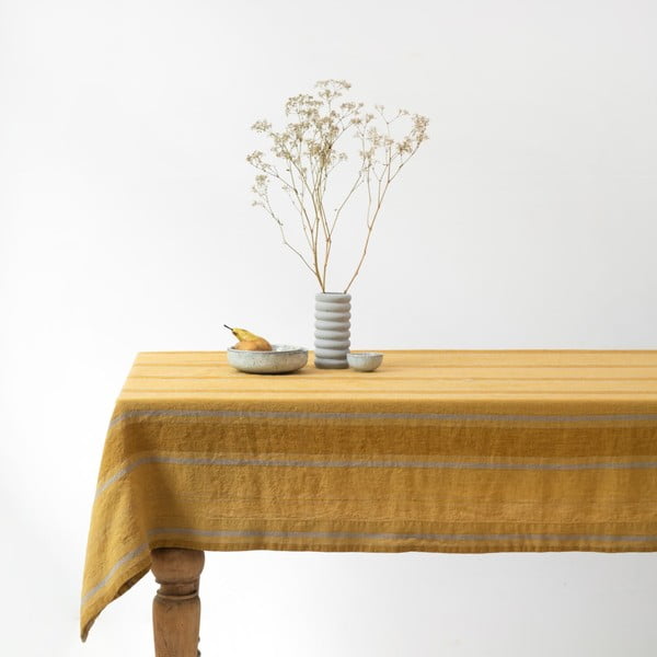 Laneni stolnjak 140x140 cm Amber Bronze Stripes – Linen Tales