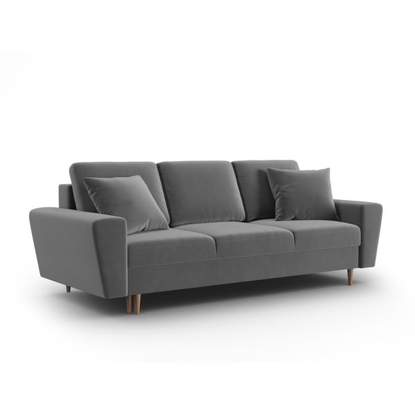 Svijetlo siva baršunasti sklopiva/s prostorom za odlaganje sofa 235 cm Kyoto – Cosmopolitan Design-image-1