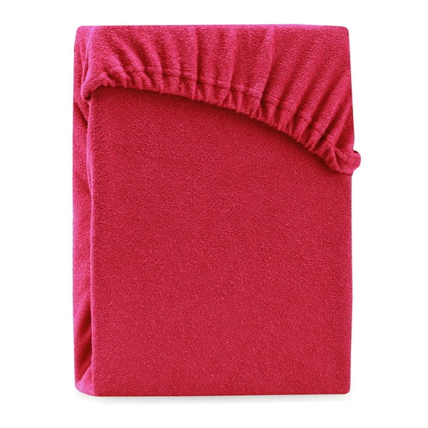 Crvena elastična plahta za bračni krevet AmeliaHome Ruby Maroon, 200-220 x 200 cm