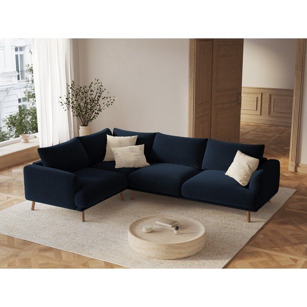 Tamno plava baršunasta kutna garnitura (s lijevim kutom/u obliku slova L) Naomi – Micadoni -image-1