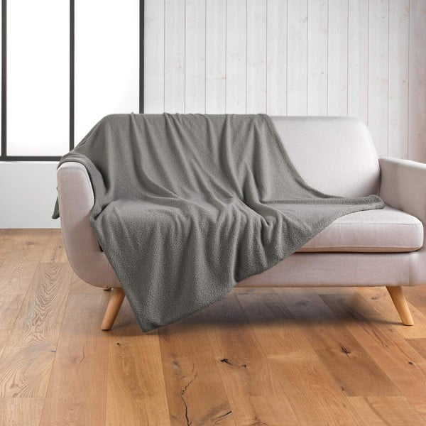 Siva deka od flisa 180x220 cm Curly Wooly – douceur d'intérieur-image-2