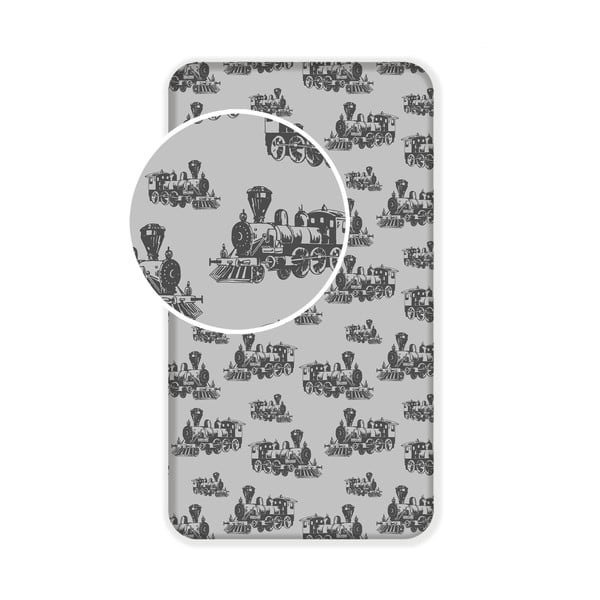 Siva pamučna dječja plahta s gumom 90x200 cm Train – Jerry Fabrics