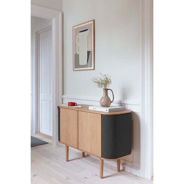 Antracitno siva/u prirodnoj boji niska komoda u dekoru hrasta 109x75 cm Treasures – UMAGE-image-1