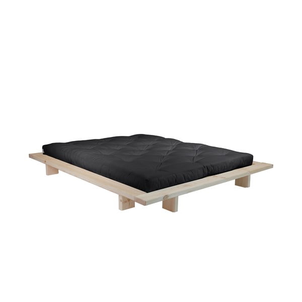 Bračni krevet od borovine s madracem Karup Design Japan Comfort Mat Raw/Black, 140 x 200 cm