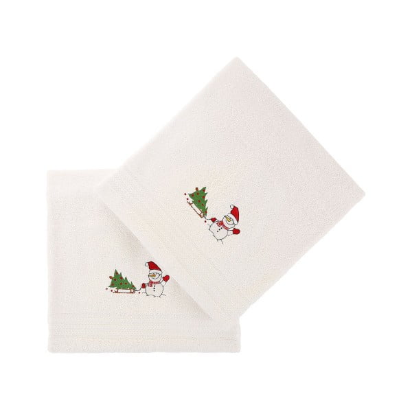 Set od 2 bijela božićna ručnika Snowy, 70 x 140 cm