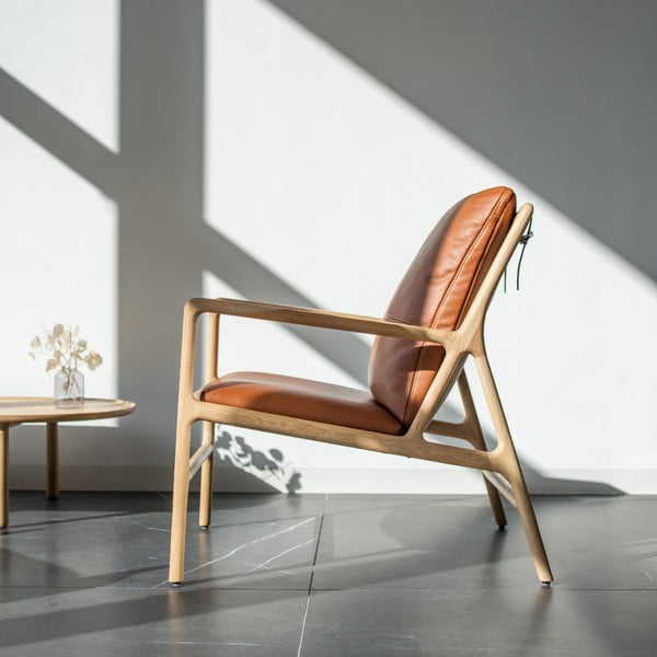 Smeđa/u prirodnoj boji kožna fotelja Dedo – Gazzda-image-3