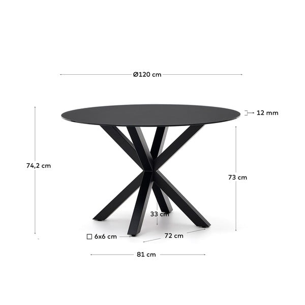 Crni okrugli blagovaonski stol sa staklenom pločom stola ø 120 cm Argo – Kave Home-image-4