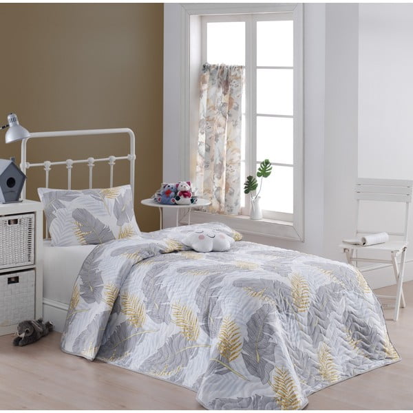 Eponj Home Altin Yaprak Sivi prekrivač i jastučnica set, 160 x 220 cm