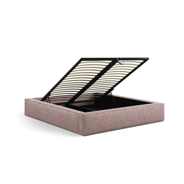 Svijetlo ružičasti tapecirani bračni krevet s prostorom za odlaganje s podnicom 160x200 cm Simon Darren – Micadoni -image-4