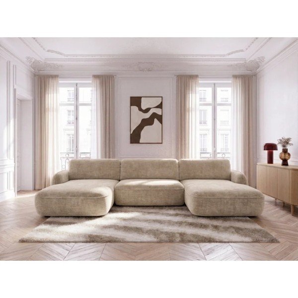 Bež baršunasti sklopiva/s prostorom za odlaganje kutna garnitura (u obliku slova "U") Celeste – Bobochic Paris-image-2