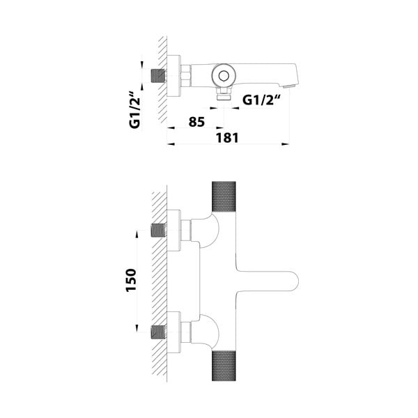 Mat crna zidna slavina za kadu (s 2 izlaza) Solaris – Sapho-image-2