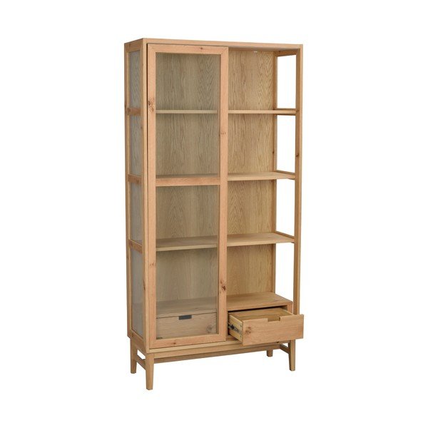 Vitrina u dekoru hrasta s kliznim vratima u prirodnoj boji 100x203 cm Hazelton – Rowico-image-2