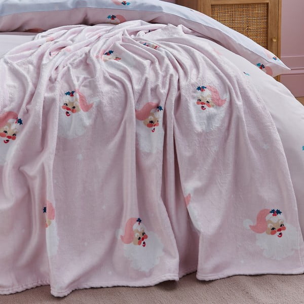 Svijetlo ružičasta deka s božićnim motivom od mikropliša 130x170 cm Vintage Christmas Santa – Catherine Lansfield-image-4