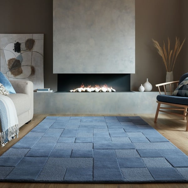 Tamno plavi ručno rađen vunen tepih 120x170 cm Checkerboard – Flair Rugs-image-1