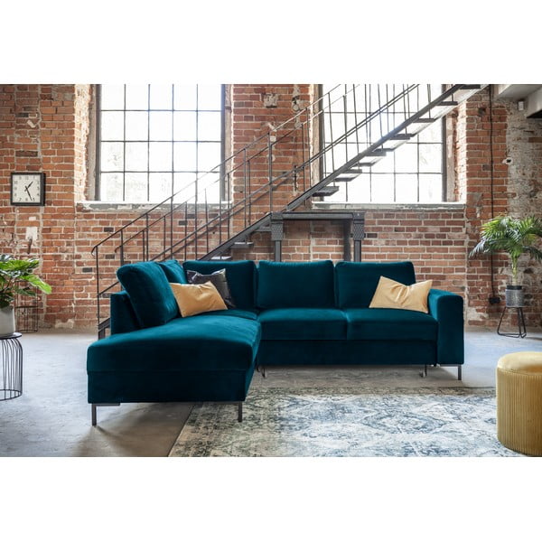 Tirkizna baršunasti sklopiva kutna garnitura (s lijevim kutom) Lofty Lilly – Miuform-image-4