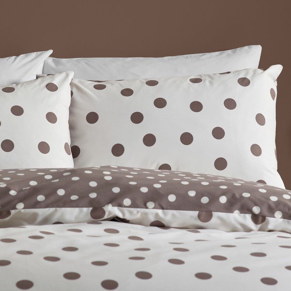 Bijela/tamno smeđa posteljina za bračni krevet 200x200 cm Polka Dot – Catherine Lansfield-image-2