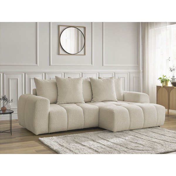 Bež sklopiva/s prostorom za odlaganje kutna garnitura od bouclé tkanine (s desnim kutom/s ležaljkom) Roxelane – Bobochic Paris-image-3