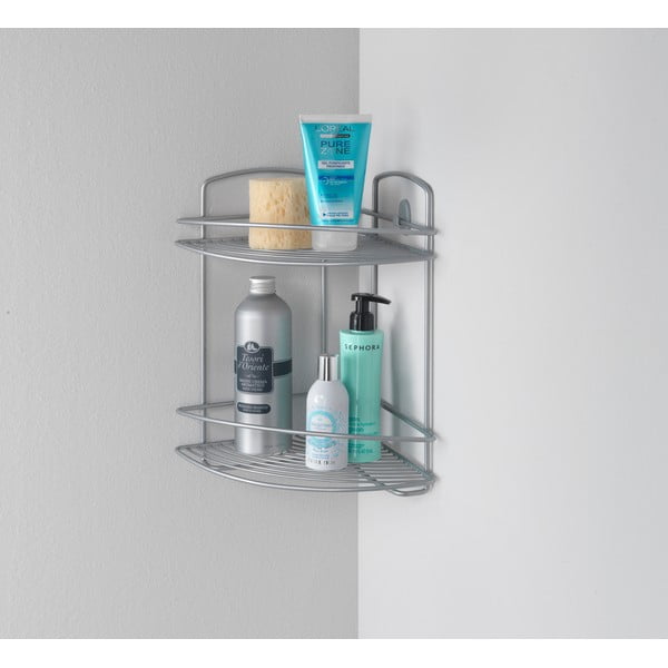 Kutna zidna čelična kupaonska polica u srebrnoj boji - Metaltex-image-1