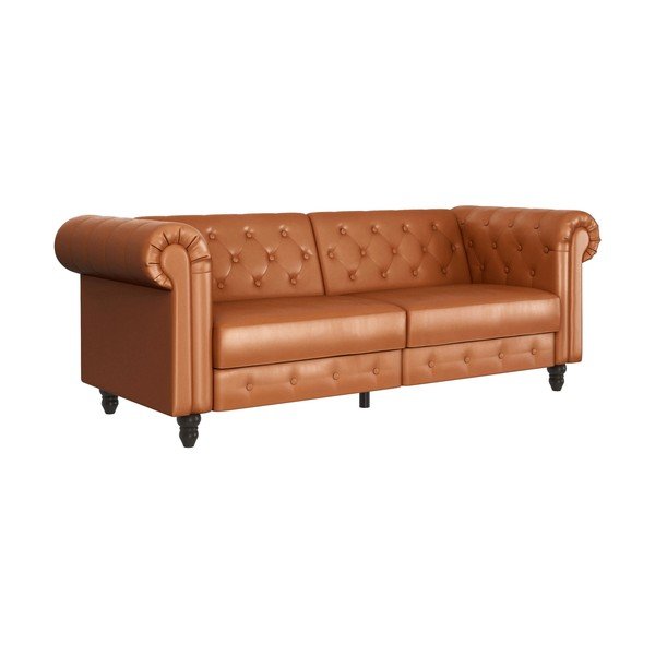 Konjak smeđa sklopiva sofa od imitacije kože 236 cm Felix – Støraa-image-2