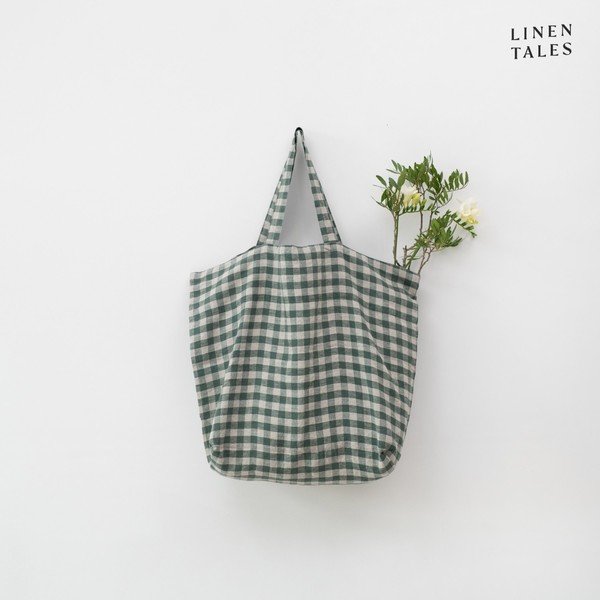 Lanena vreća za kupovinu Forest Green Gingham – Linen Tales