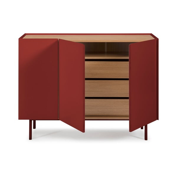 Crvena niska komoda u dekoru hrasta 110x85 cm Arista – Teulat-image-3