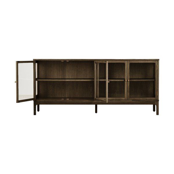 Tamno smeđa vitrina u dekoru hrasta 180x80x40 cm Zamora – House Nordic-image-4
