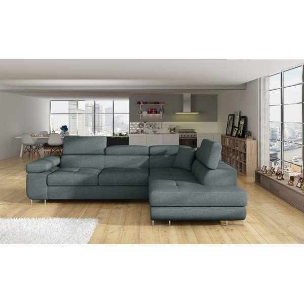 Plava sklopiva/s prostorom za odlaganje kutna garnitura (s desnim kutom/u obliku slova L) Anton – ELTAP-image-1