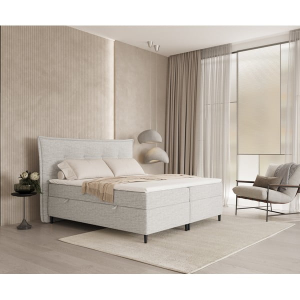 Svijetlo sivi boxspring krevet s prostorom za pohranu 160x200 cm Sinai – Maison de Rêve-image-1
