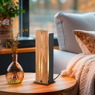 Crna/u prirodnoj boji stolna lampa s drvenim sjenilom (visina 40 cm) Karuni – Trio