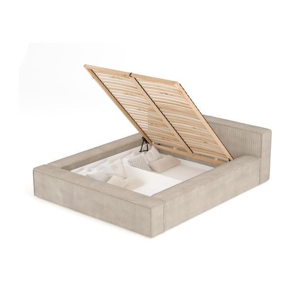 Bež tapecirani bračni krevet s prostorom za odlaganje s podnicom 180x200 cm Voliera – Maison de Rêve-image-3